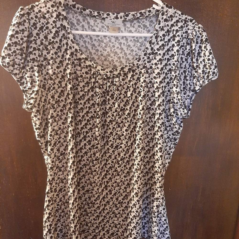 Worthington Black, White, Ivory Polka Dot Blouse